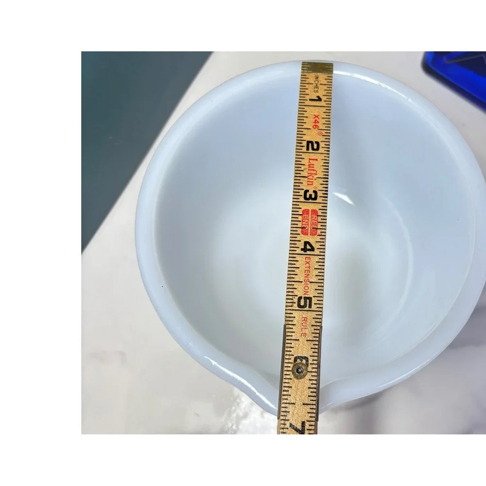 Glasbake for Sunbeam Milk Glass Mixing Bowl Set White Spout Tab Handle USA Made